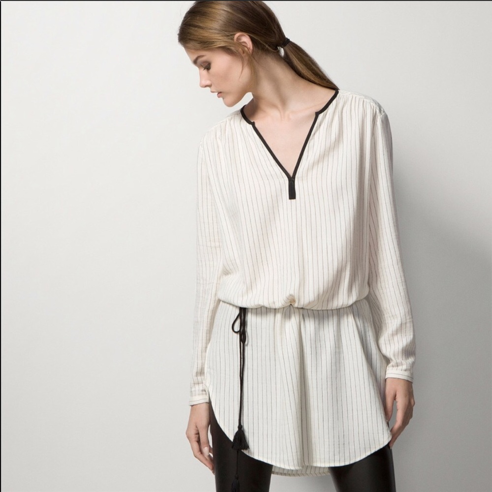 Nwt  Massimo  dutti striped tunic tie waist dress